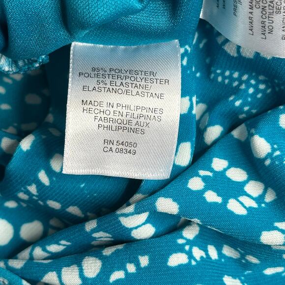 Evan Picone Teal/White Abstract Print Sleeveless Dress Stretch Womens Size 8 - Picture 9 of 11
